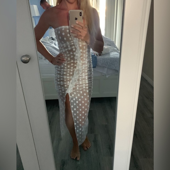 Majorelle mesh polka dot Brady Dress in White size S - Picture 3 of 7